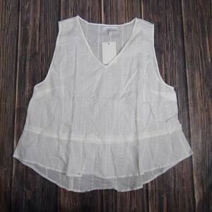 Fourteenth Place Blouse Womens 2X White Eyelet Sleeveless V Neck SMT037780P